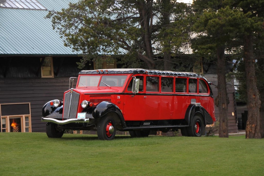 Jammer (red bus) at Glacier Park Lodge
