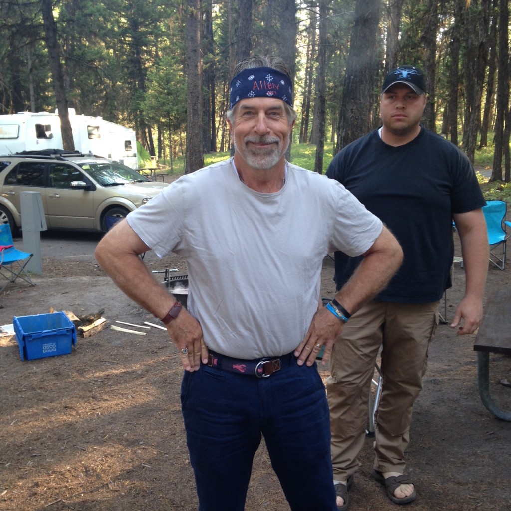 My uncle modeling all of his reunion paraphernalia. 