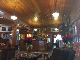 The lobby is just as it should be: quaint and cozy, with a wood-burning fireplace.