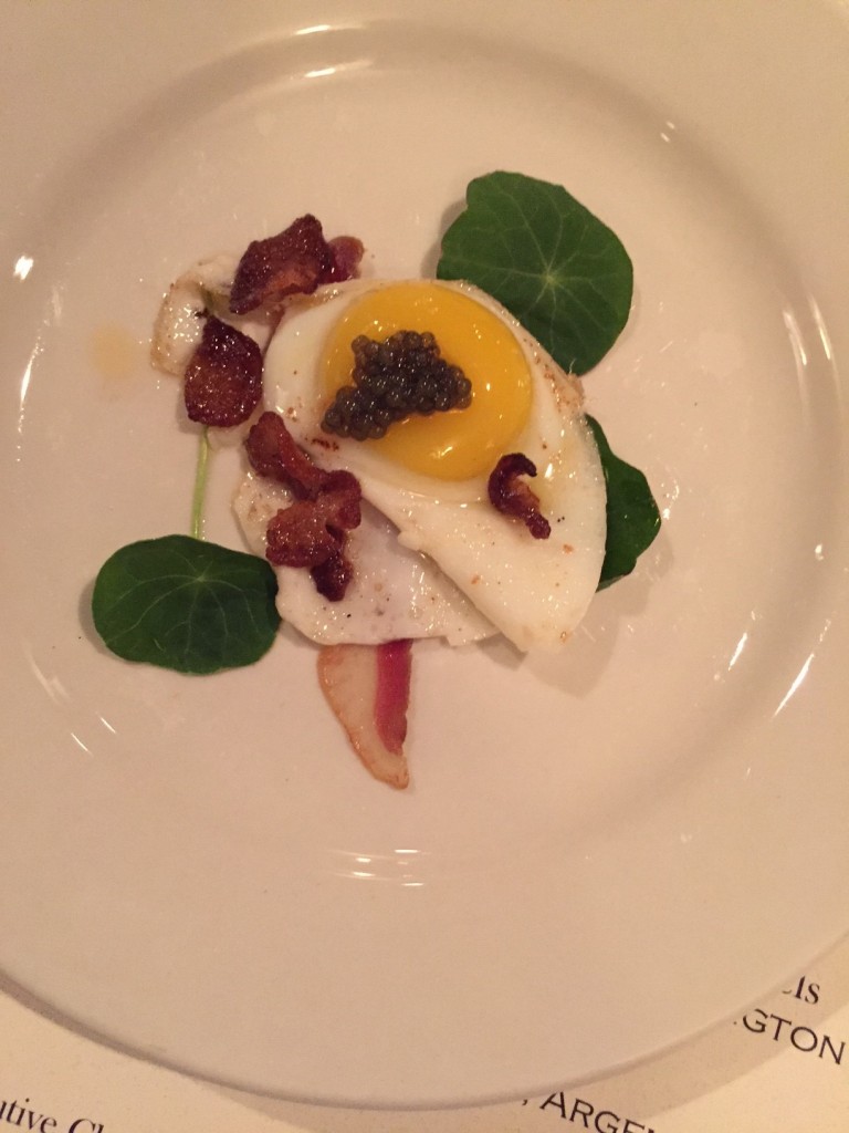 Quail egg. (I was skeptical, but loved it.) 