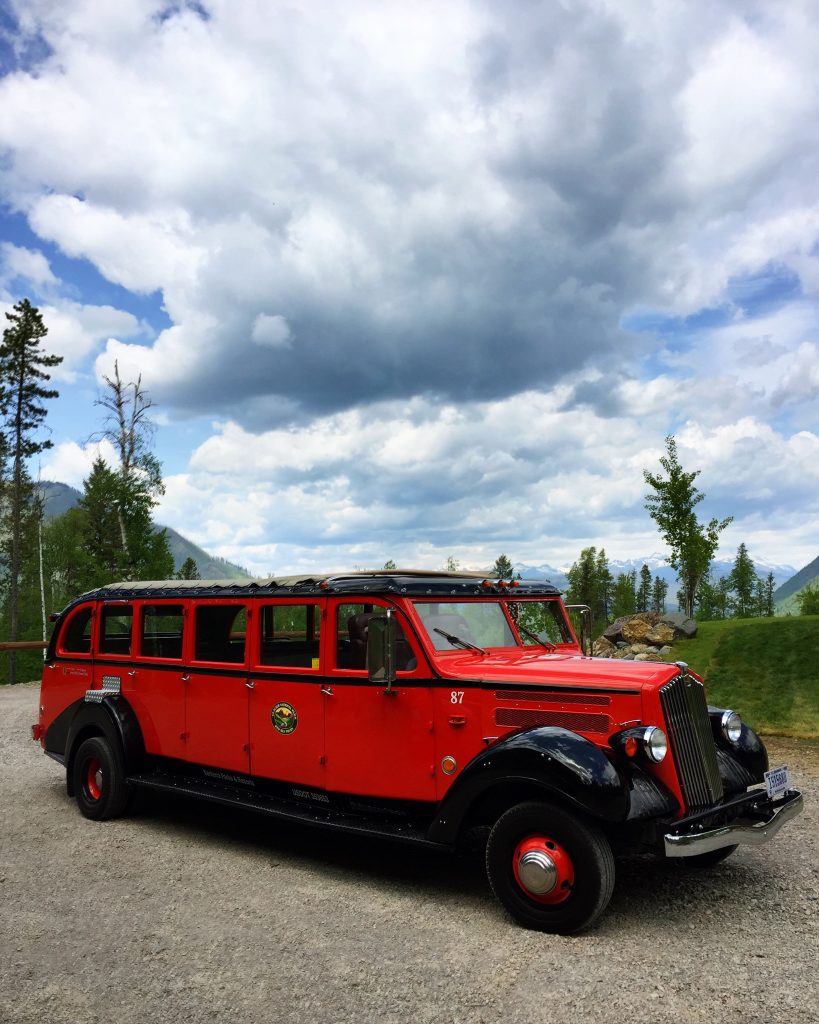 Our chariot AKA one of the historic red buses that provide tours in Glacier National Park. 