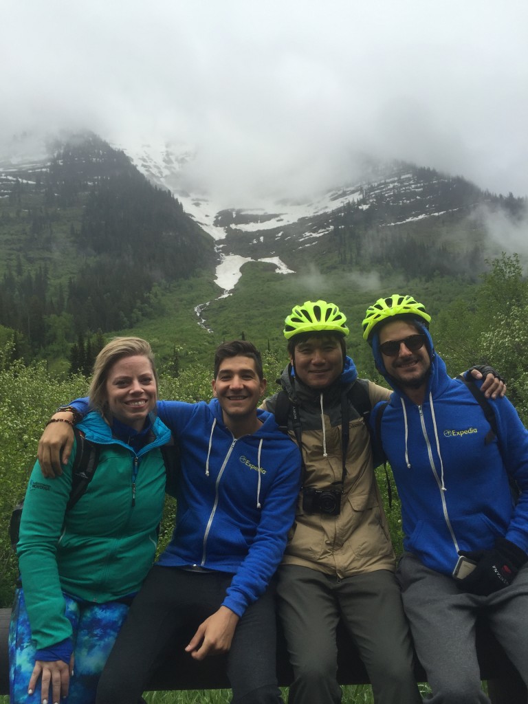 Stopping for a moment to record this moment with friends. PS: don't mind the line on my forehead. The "one size fits all" helmets don't apply to this big-headed girl. 