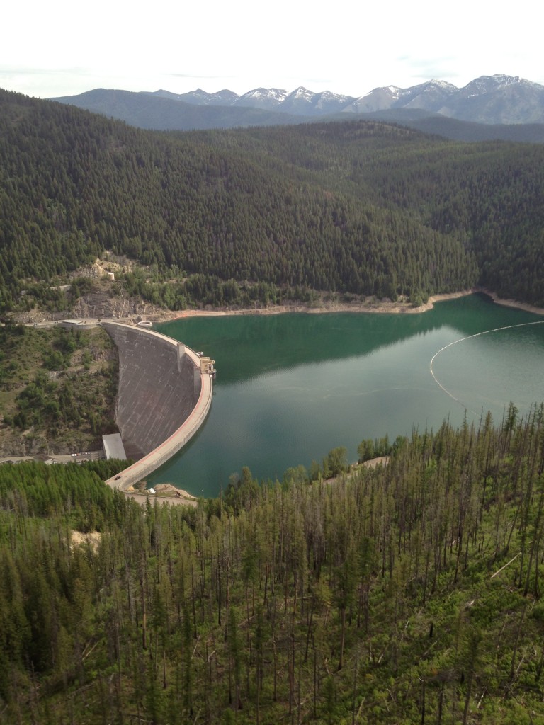 The view of Hungry Horse Reservoir from above. 