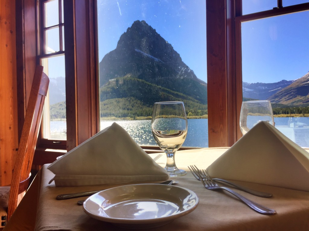 The view from the dining room at Many Glacier Hotel. 