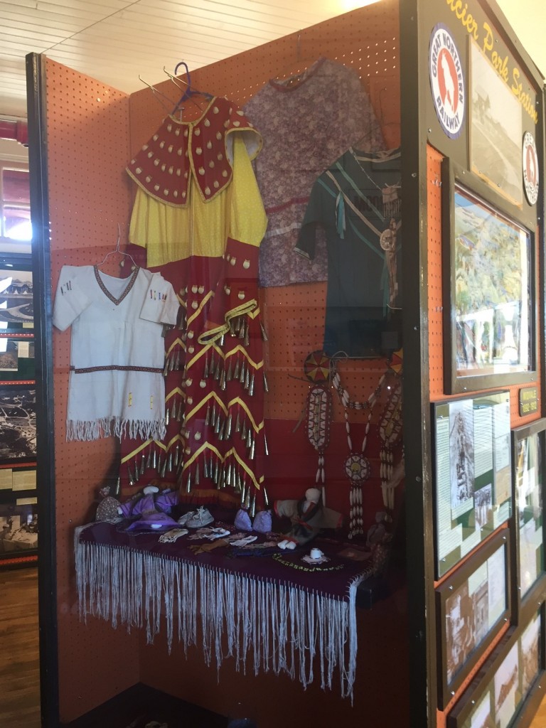 Displays from the Blackfeet Nation inside the train depot at East Glacier Park. 