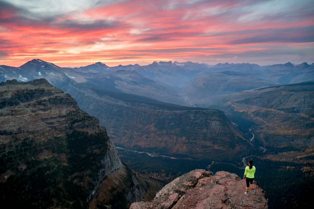 A perfect fall sunset from Oberlin Peak in Glacier National Park. 